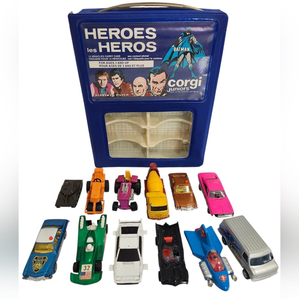 Vintage 1978 Corgi Juniors Heroes 12 car Carry Case Superman, Batman, 007